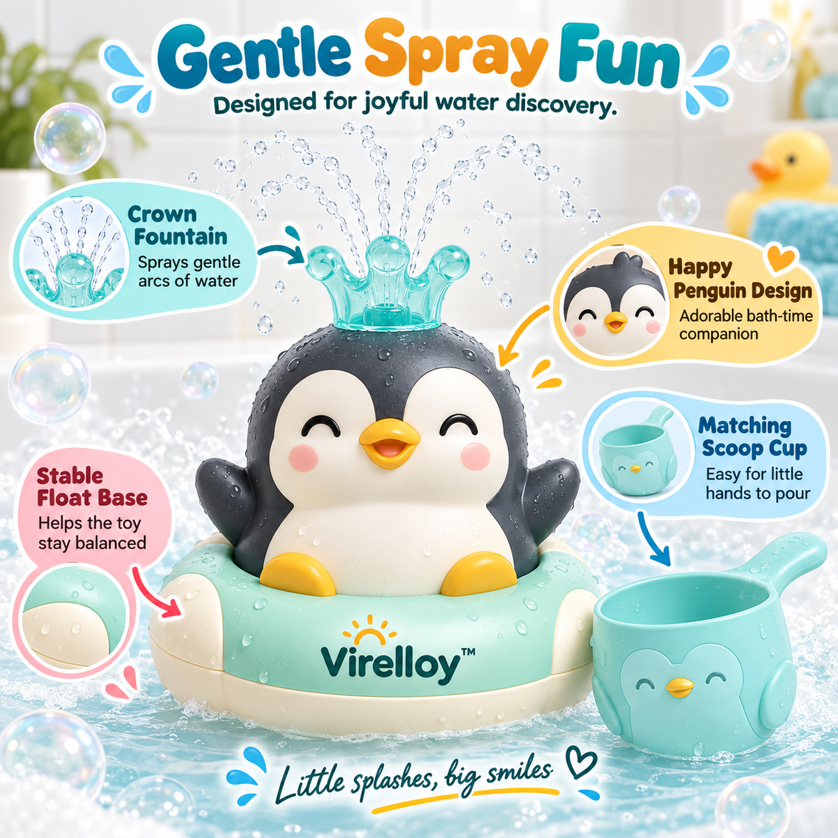 Virelloy™ Baby Bath Spray Toy with Water Pump Fun and Interactive Splash Play