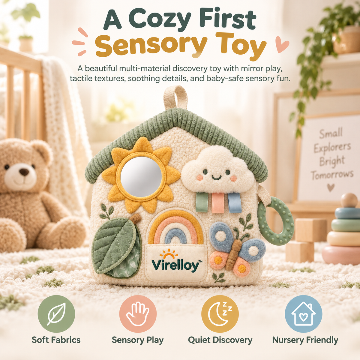 Virelloy™ Multi Texture Baby Sensory Discovery Toy with Soft Fabric Panels and Interactive Touch Exploration