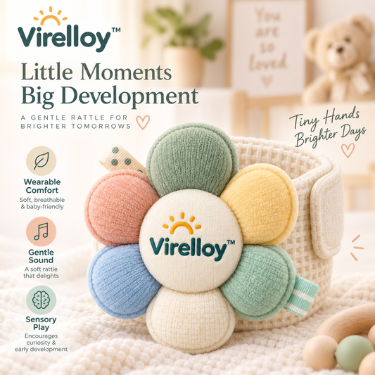 Virelloy™ Soft Sensory Baby Wrist Rattle with Adjustable Comfort Band and Gentle Motion Sounds