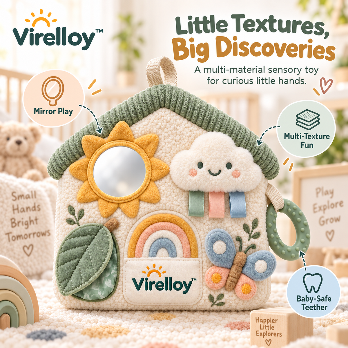 Virelloy™ Multi Texture Baby Sensory Discovery Toy with Soft Fabric Panels and Interactive Touch Exploration