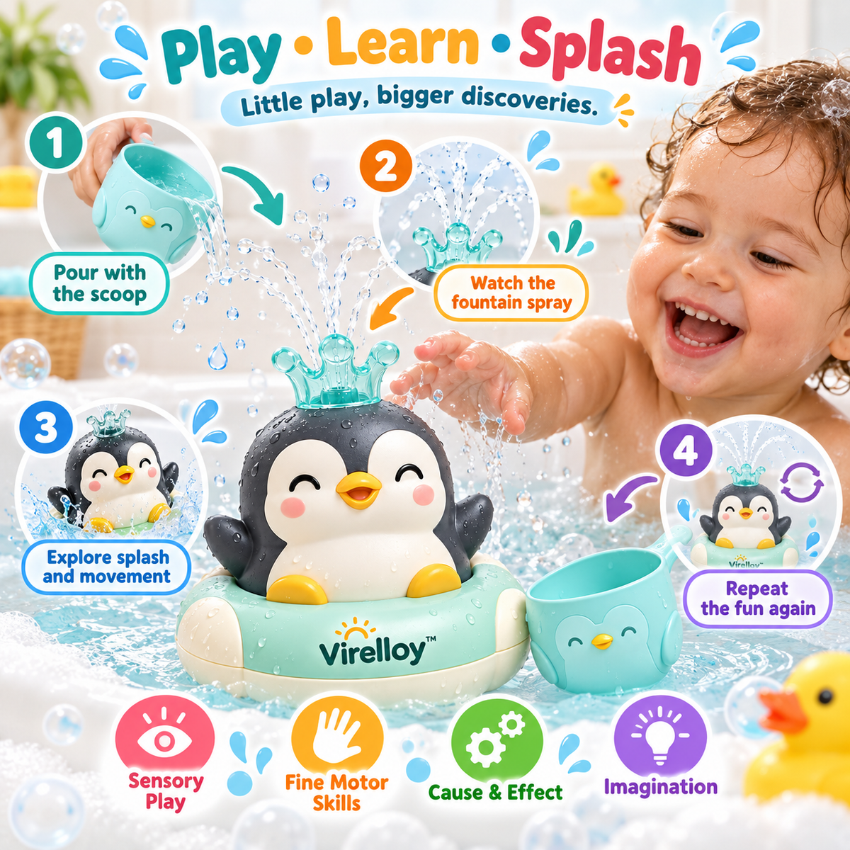Virelloy™ Baby Bath Spray Toy with Water Pump Fun and Interactive Splash Play