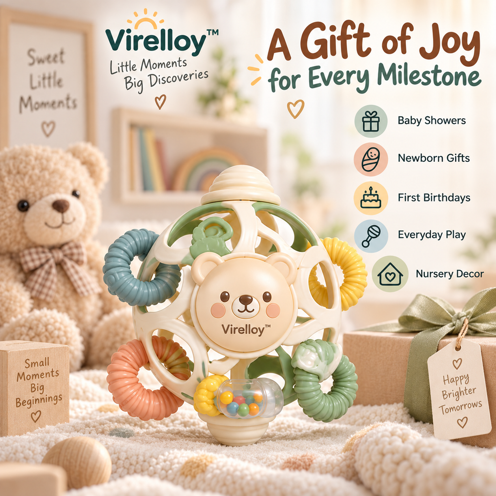 Virelloy™ Gentle Motion Baby Rattle with Soft Sensory Rings and Modern Nursery Design