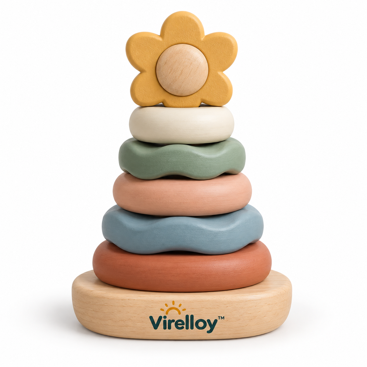 Virelloy™ Wooden Ring Stacking Toy with Color Sorting Rings and Balance Learning Play Set