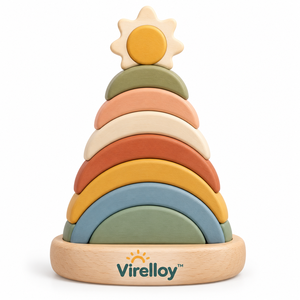 Virelloy™ Wooden Rainbow Stacking Tower with Color Sorting Arches and Creative Balance Play Set