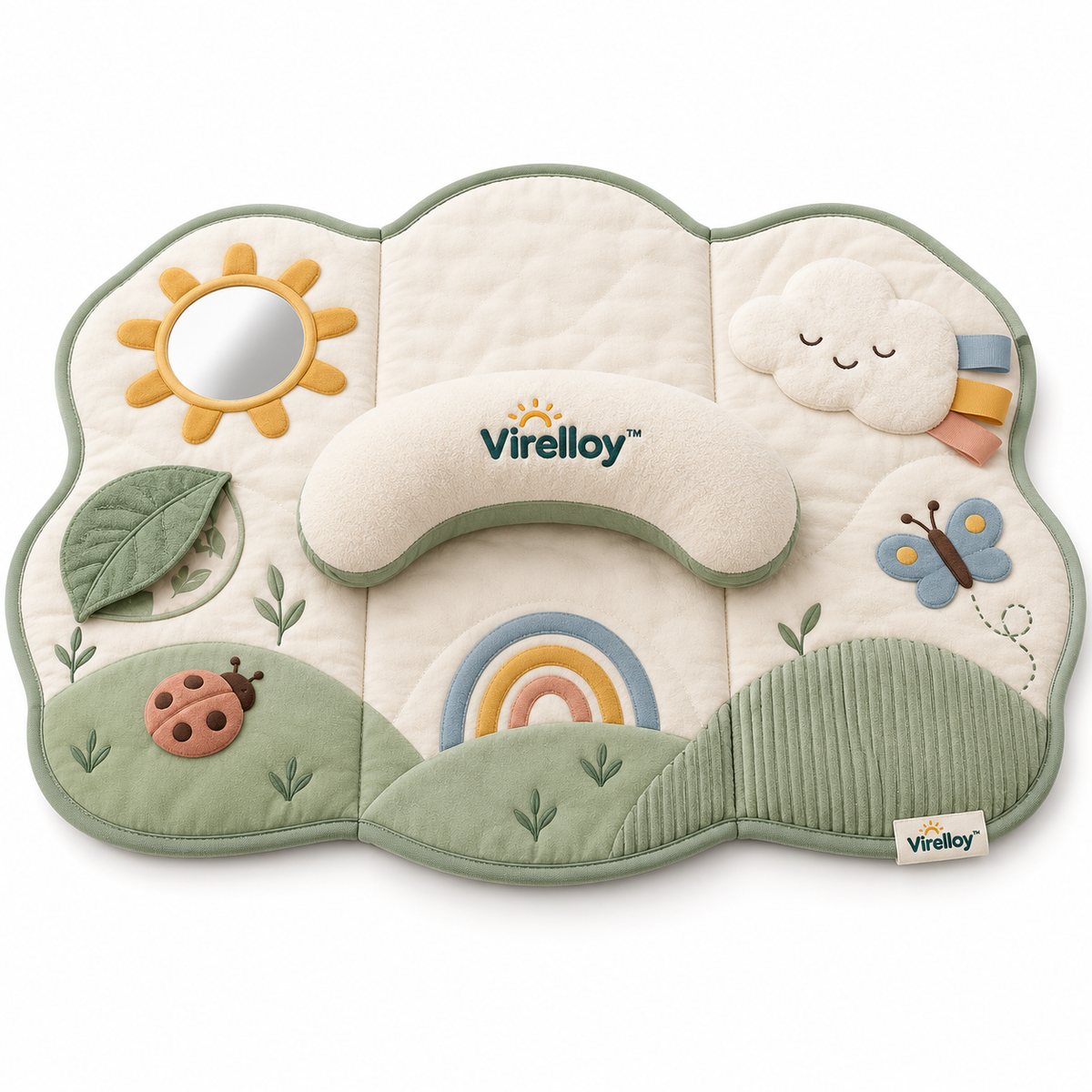 Virelloy™ Cloud Meadow Baby Activity Play Mat with Soft Sensory Zones and Foldable Infant Discovery Space