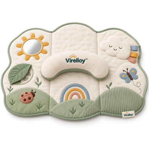 Virelloy™ Cloud Meadow Baby Activity Play Mat with Soft Sensory Zones and Foldable Infant Discovery Space