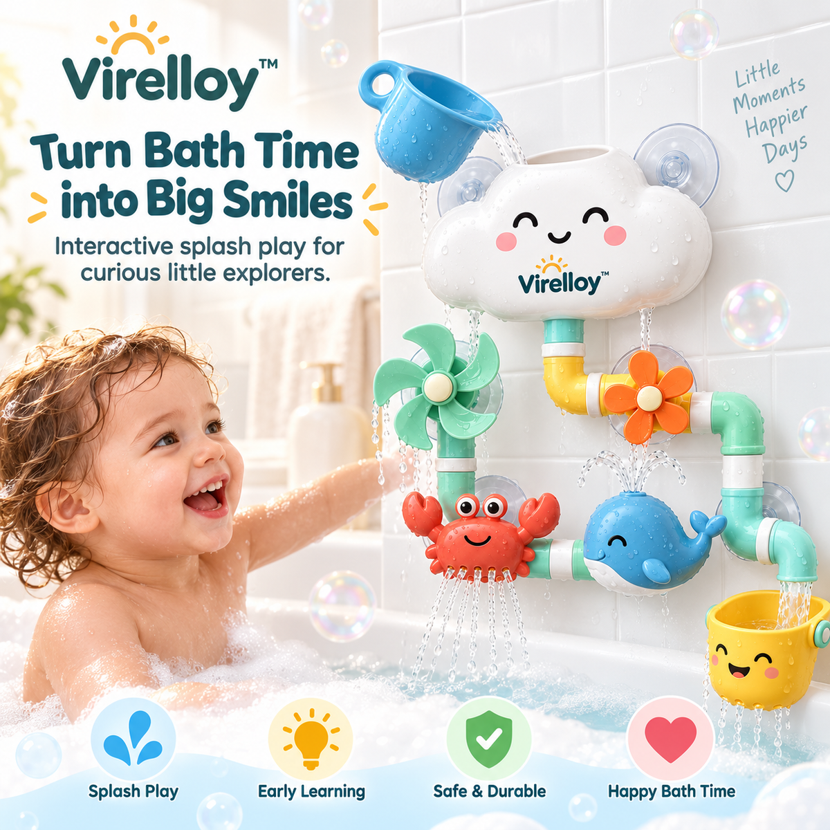 Virelloy™ Interactive Bath Time Toy Set with Water Spray Activities and Creative Splash Play