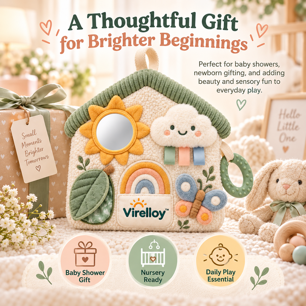 Virelloy™ Multi Texture Baby Sensory Discovery Toy with Soft Fabric Panels and Interactive Touch Exploration