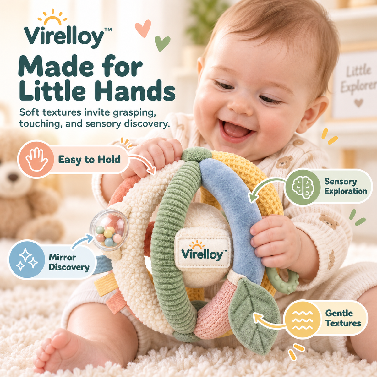 Virelloy™ Soft Sensory Baby Discovery Ball with Multi Texture Layers and Easy Grip Design