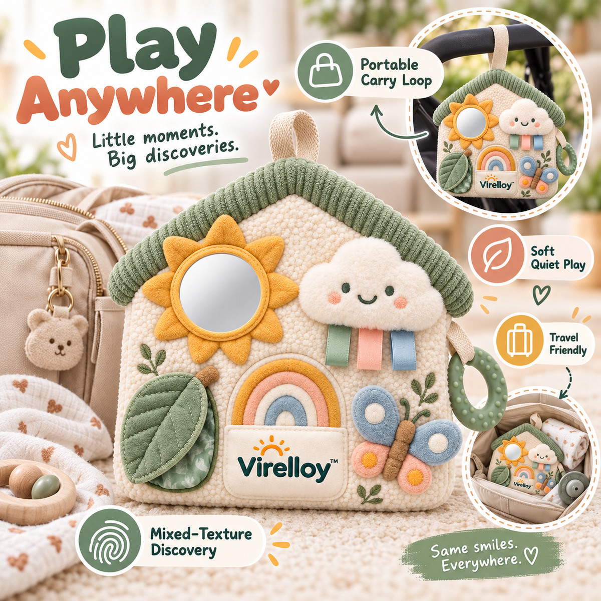 Virelloy™ Multi Texture Baby Sensory Discovery Toy with Soft Fabric Panels and Interactive Touch Exploration
