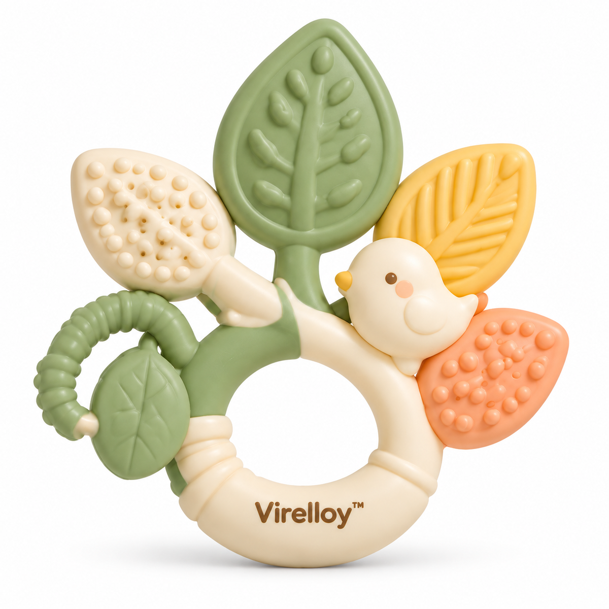 Virelloy™ Soft Silicone Baby Teether with Textured Leaf Shape and Comfort Grip Design