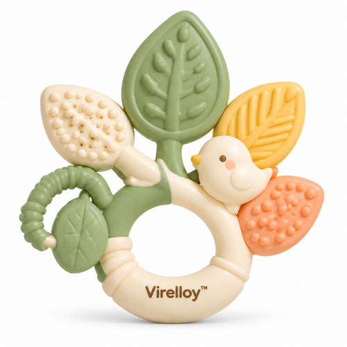 Virelloy™ Soft Silicone Baby Teether with Textured Leaf Shape and Comfort Grip Design